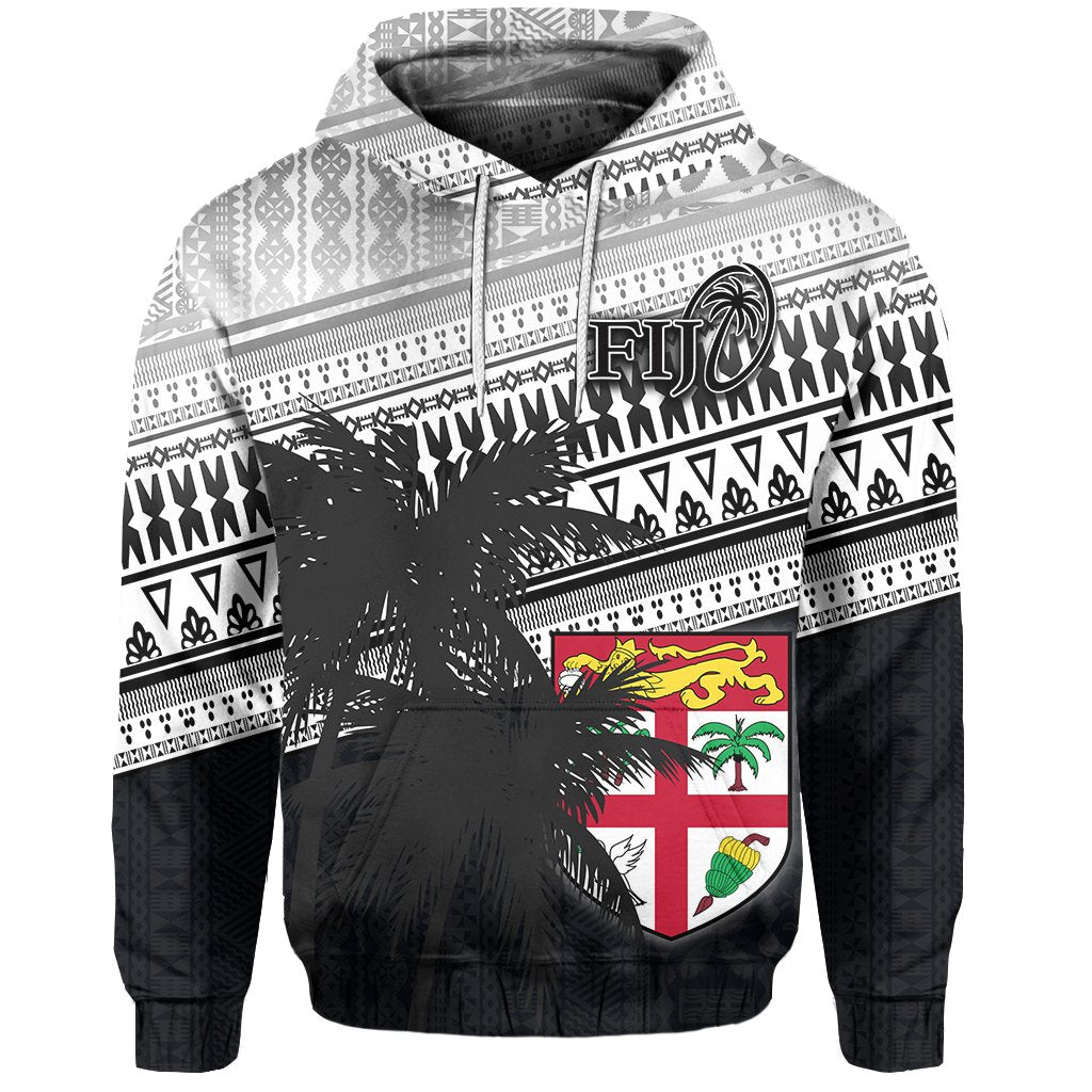 Custom Fiji Rugby Makare and Tapa Patterns Hoodie Black Unisex Black - Polynesian Pride