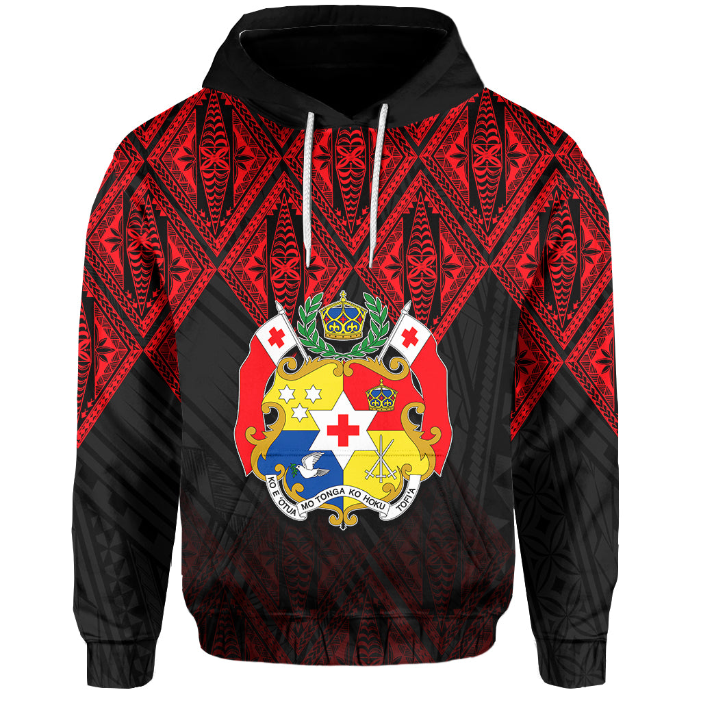 Tonga Hoodie Ngatu Black and Red Style LT6 Unisex Red - Polynesian Pride