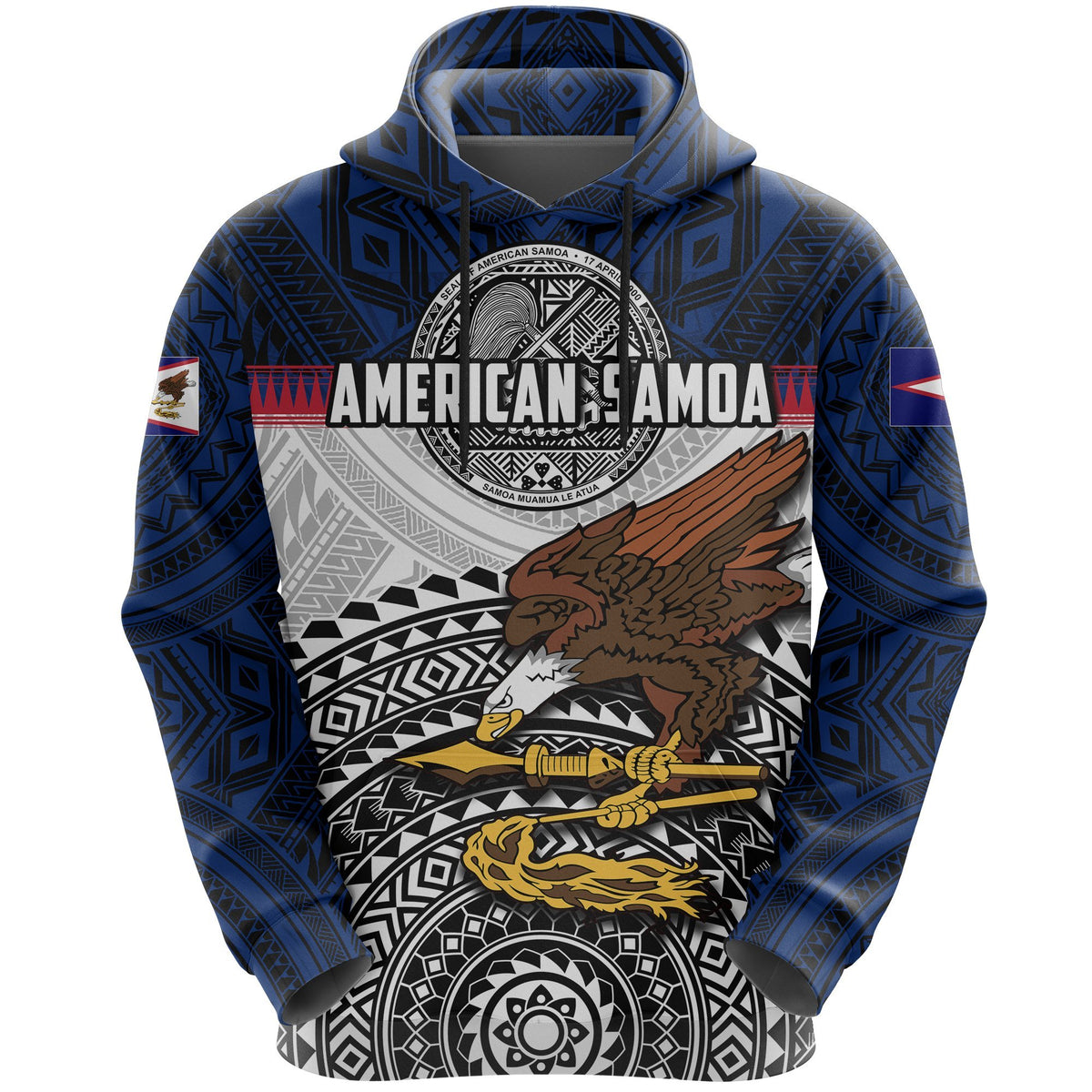 American Samoa All Over Hoodie Polynesian Unisex Blue - Polynesian Pride