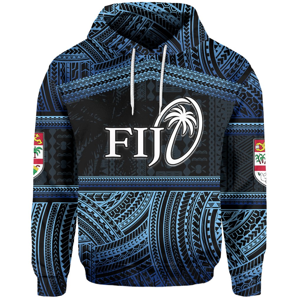 Fiji Rugby Polynesian Patterns Hoodie Blue Unisex Blue - Polynesian Pride