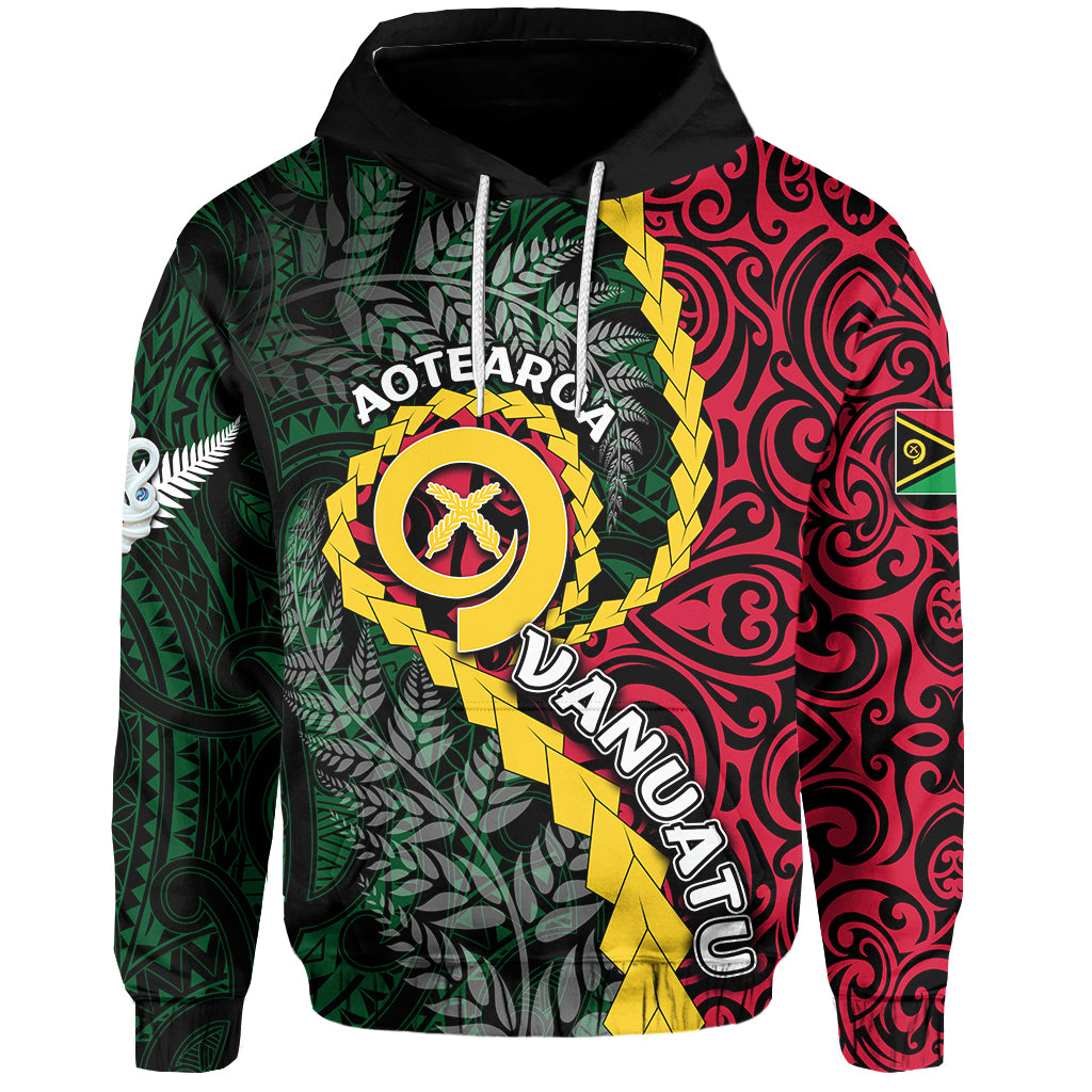 Vanuatu All Over Hoodie Mix Maori Silver Fern LT6 Unisex Red - Polynesian Pride