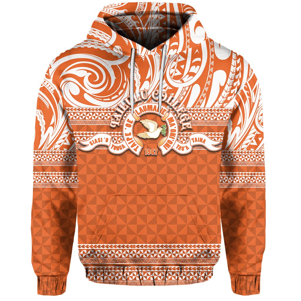 Tailulu College Hoodie Tonga Patterns Unisex Orange - Polynesian Pride