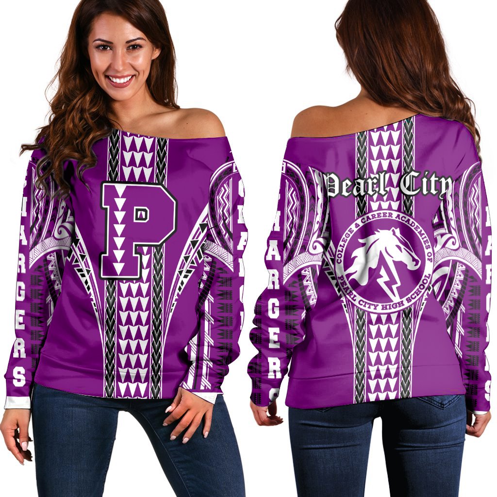 Hawaii - Pearl City High Women's Off Shoulder Sweatshirt AH Purple - Polynesian Pride