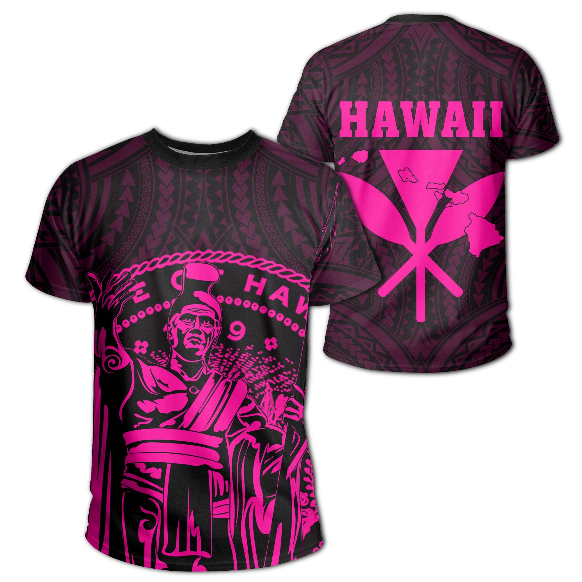 Hawaii King Coat of Arms Kanaka Map Polynesian T Shirt Pink Unisex Pink - Polynesian Pride