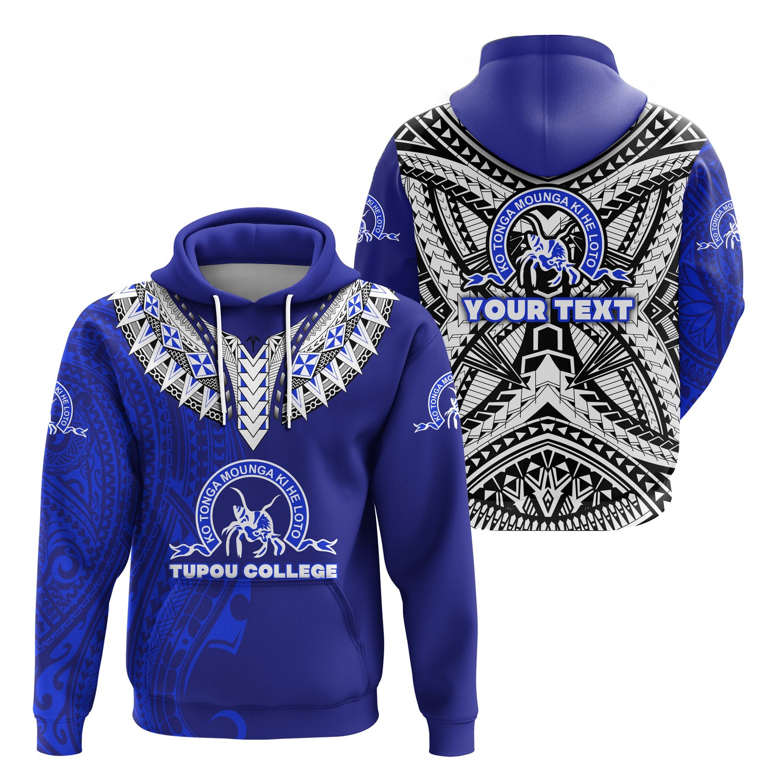 Custom Kolisi Ko Tupou College Tonga Hoodie Polynesian Stylized Blue - Polynesian Pride