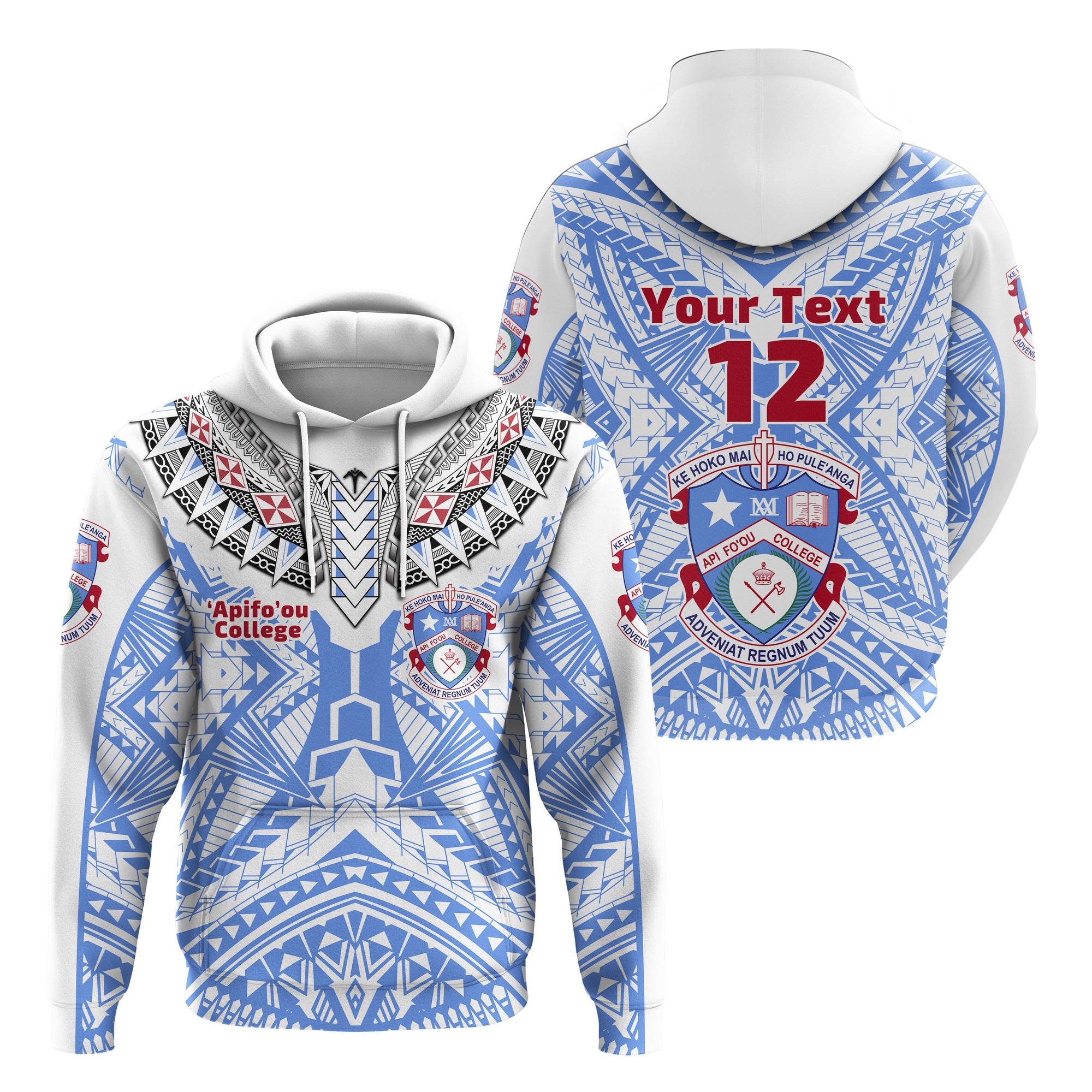 Custom Kolisi Apifoou College Tonga Hoodie Polynesian Style Unisex White - Polynesian Pride