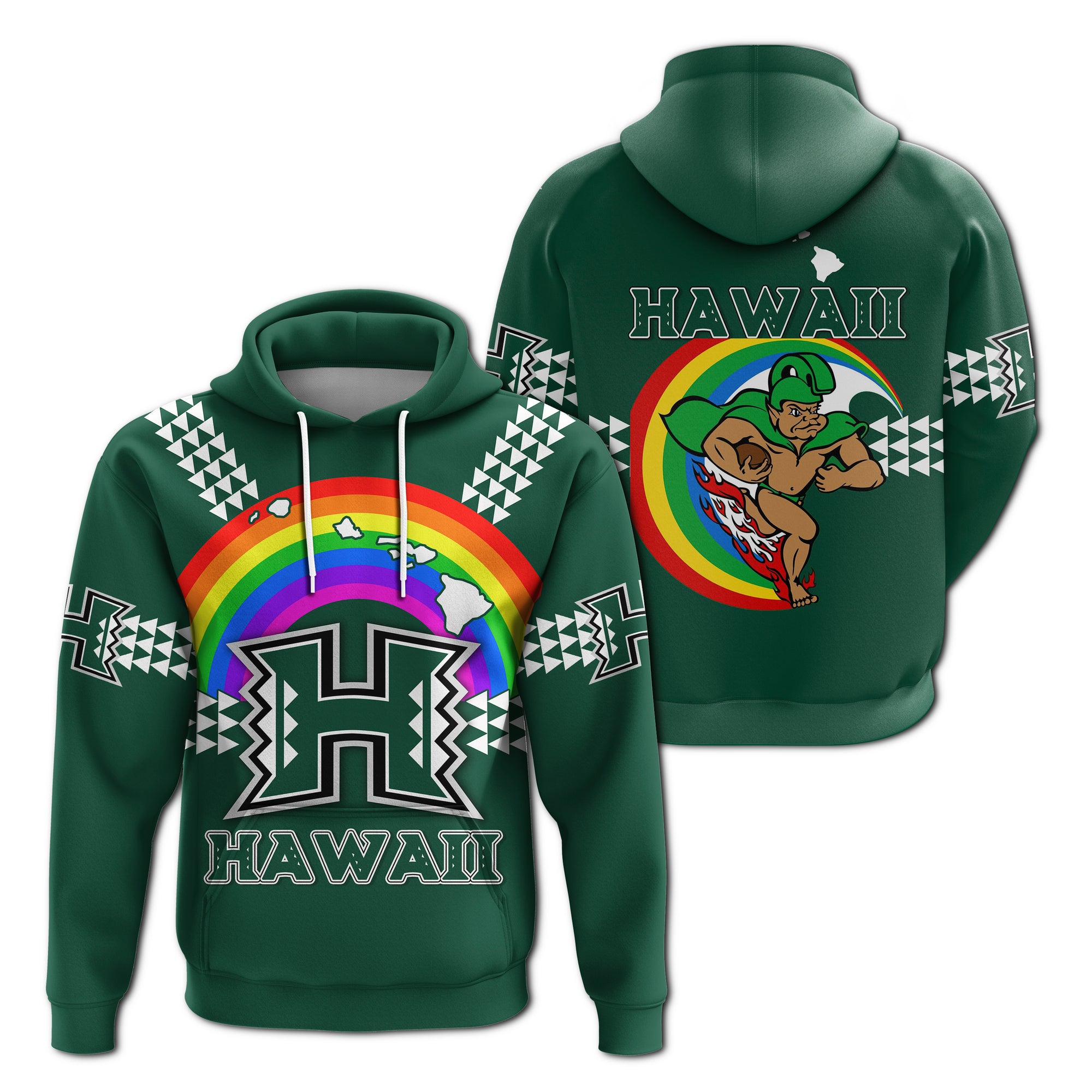 Hawaii Rainbow Warriors Hoodie LT4 Unisex Green - Polynesian Pride