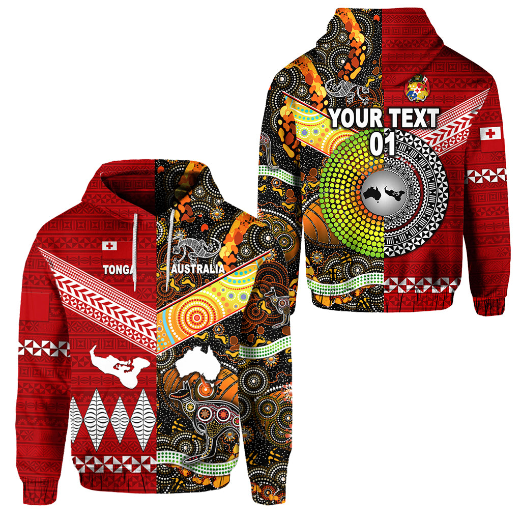 Tonga Ngatu and Australia Aboriginal Hoodie Together LT8 Red - Polynesian Pride