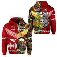 Tonga Ngatu and Australia Aboriginal Hoodie Together LT8 Red - Polynesian Pride