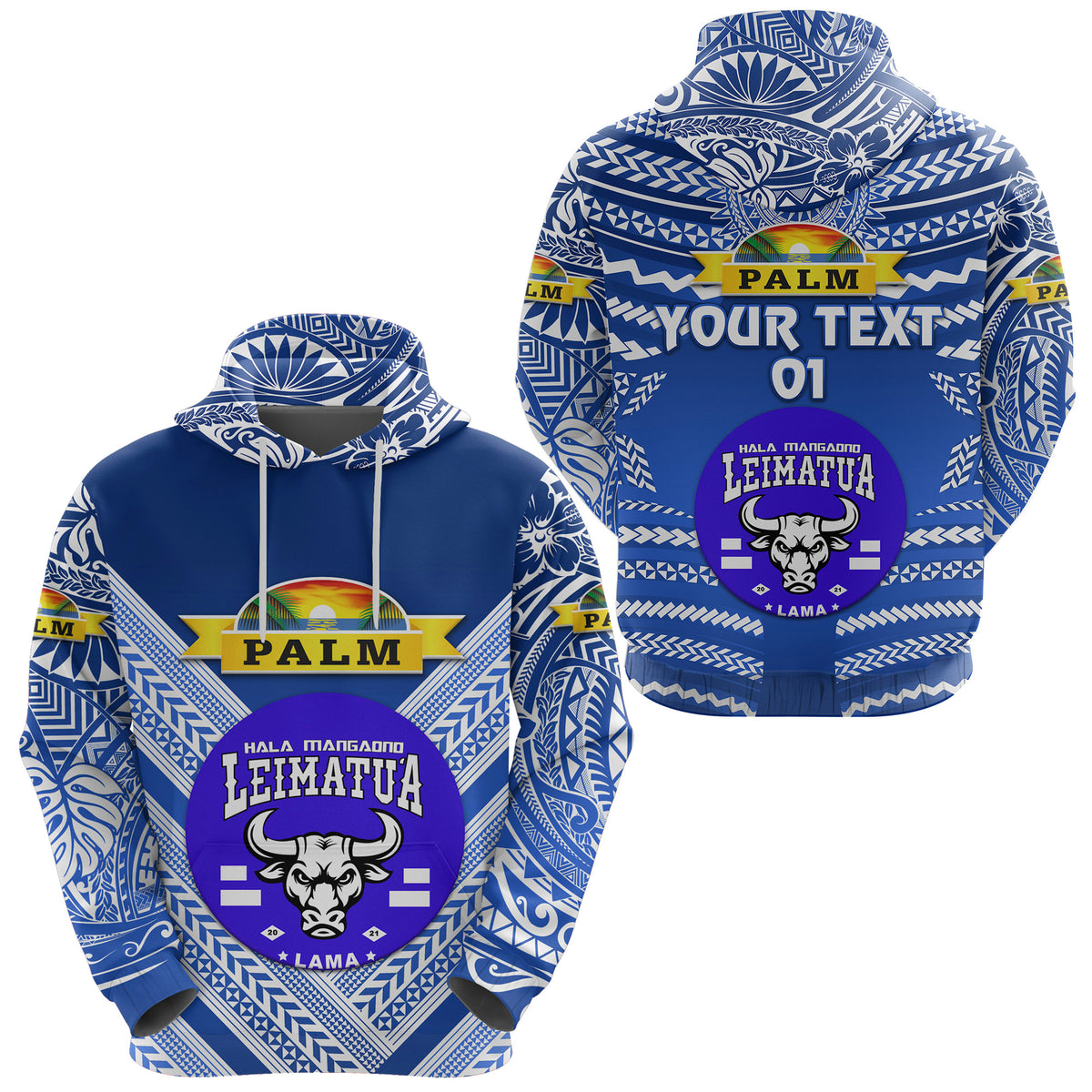 Custom Mate Maa Tonga Hoodie Leimatua Bulls Creative Style Blue NO.1, Custom Text and Number LT8 Blue - Polynesian Pride