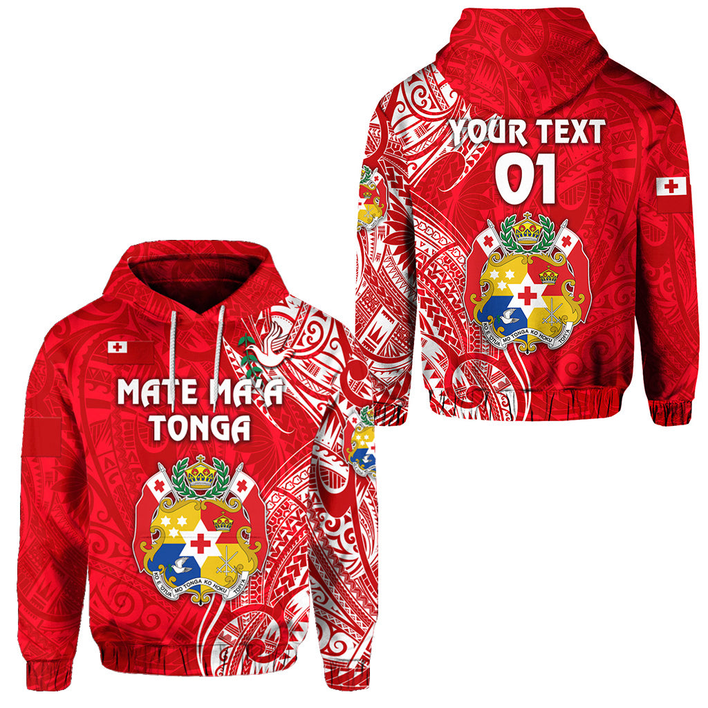 Custom Tonga Coat of Arms Hoodie Simple Vibes Bright Red, Custom Text and Number LT8 Unisex Red - Polynesian Pride