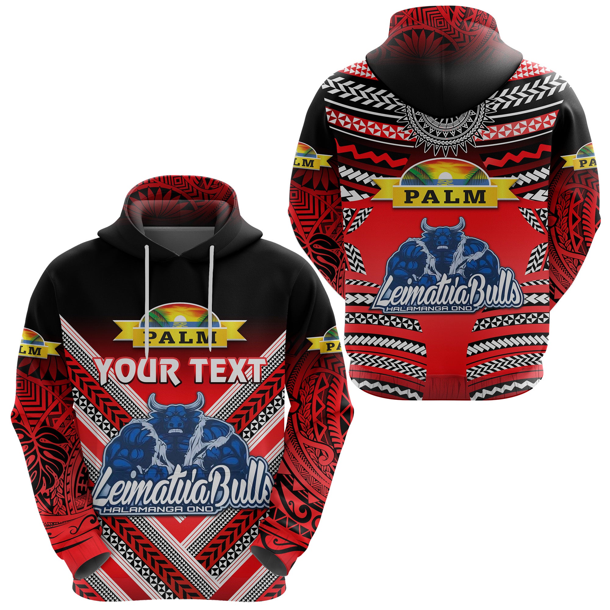 Custom Mate Maa Tonga Hoodie Leimatua Bulls Creative Style Red LT8 Unisex Red - Polynesian Pride