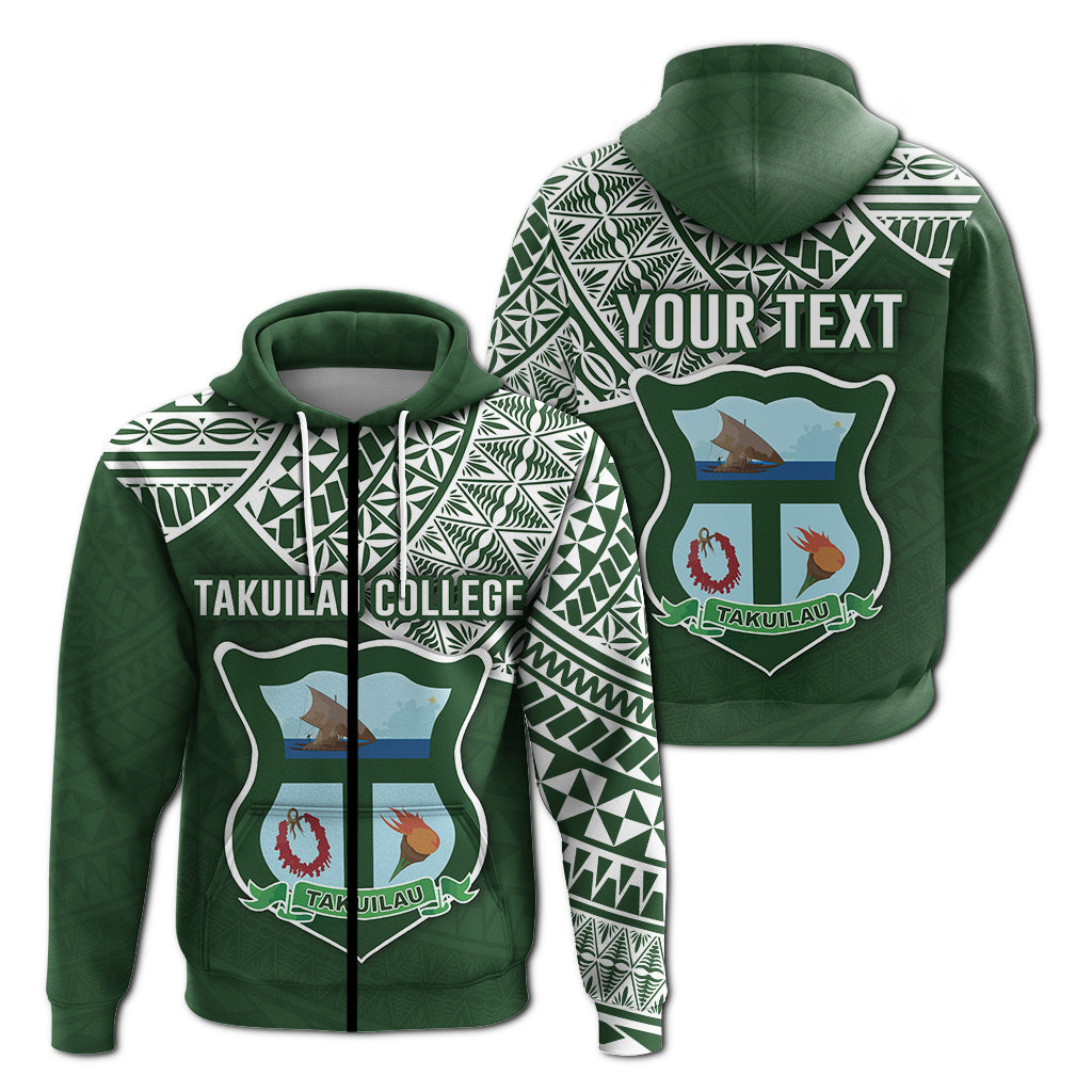 Custom Takuilau College Zip Hoodie Tonga Pattern LT4 Unisex Green - Polynesian Pride