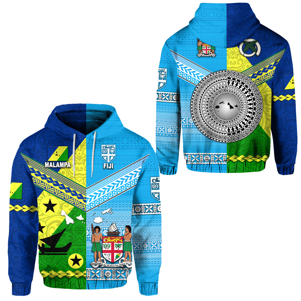 Vanuatu Malampa Province and Fiji Hoodie Together LT8 Blue - Polynesian Pride