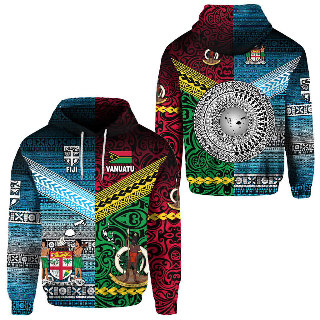 Vanuatu Fiji Hoodie Together Blue LT8 Red - Polynesian Pride