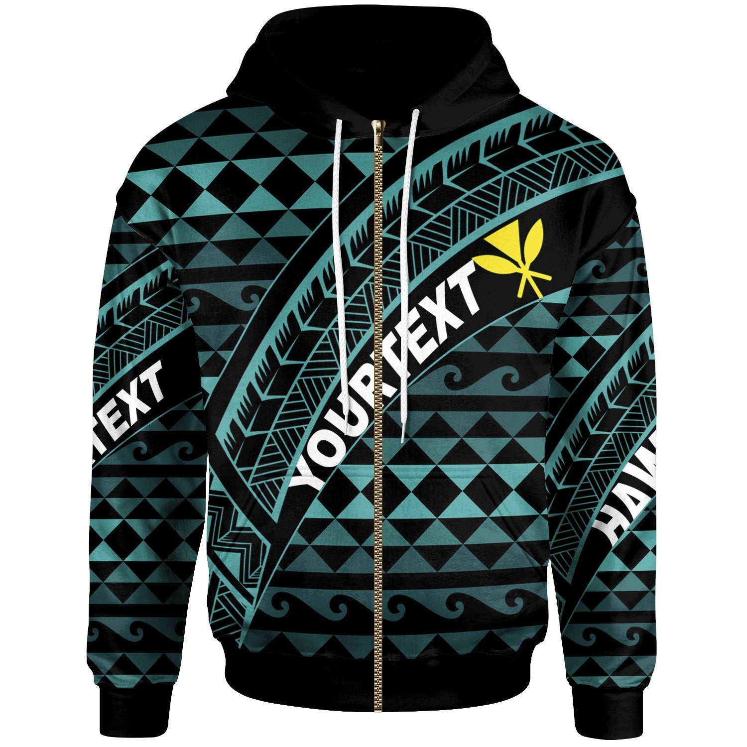 Hawaii Custom Zip up Hoodie Blue Hawaiian Tribal Seamless Pattern Unisex Blue - Polynesian Pride