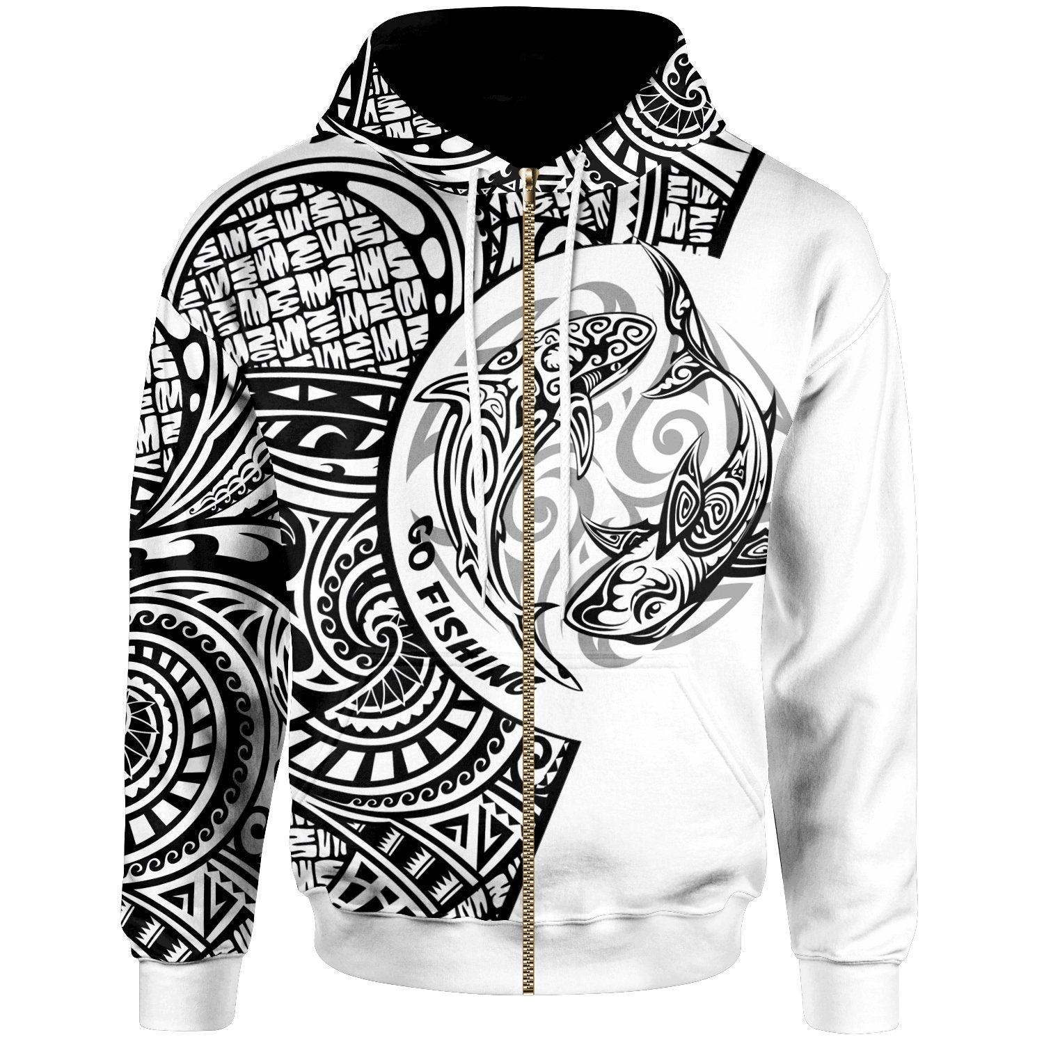 Hawaii Zip Hoodie Go Fishing Now Unisex White - Polynesian Pride