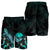 Tahiti Polynesian Men's Shorts - Turtle With Blooming Hibiscus Turquoise - Polynesian Pride