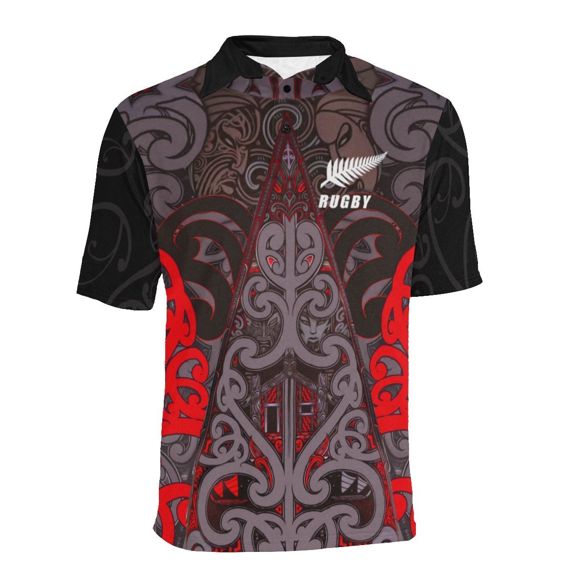 New Zealand Maori Rugby Polo T Shirt Unisex Black - Polynesian Pride