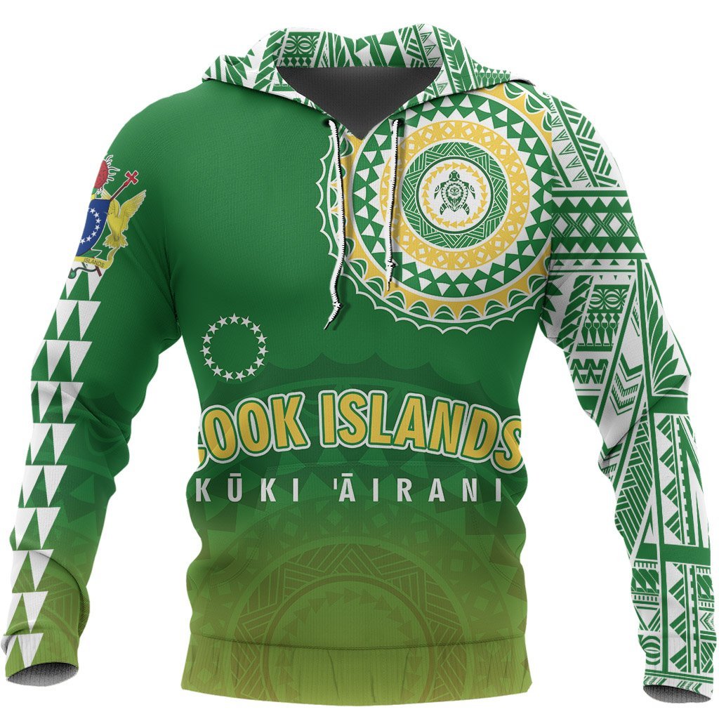 Cook Islands Hoodie Tattoo Style Green - Polynesian Pride