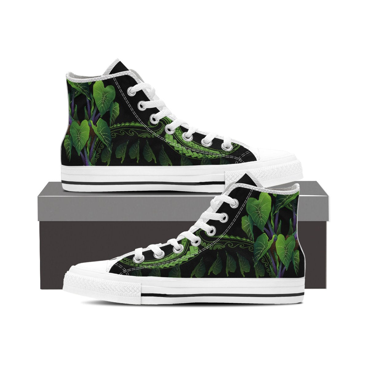 Hawaii Kalo Leaves Tropical High Top Shoes - Lona Style - AH - Polynesian Pride