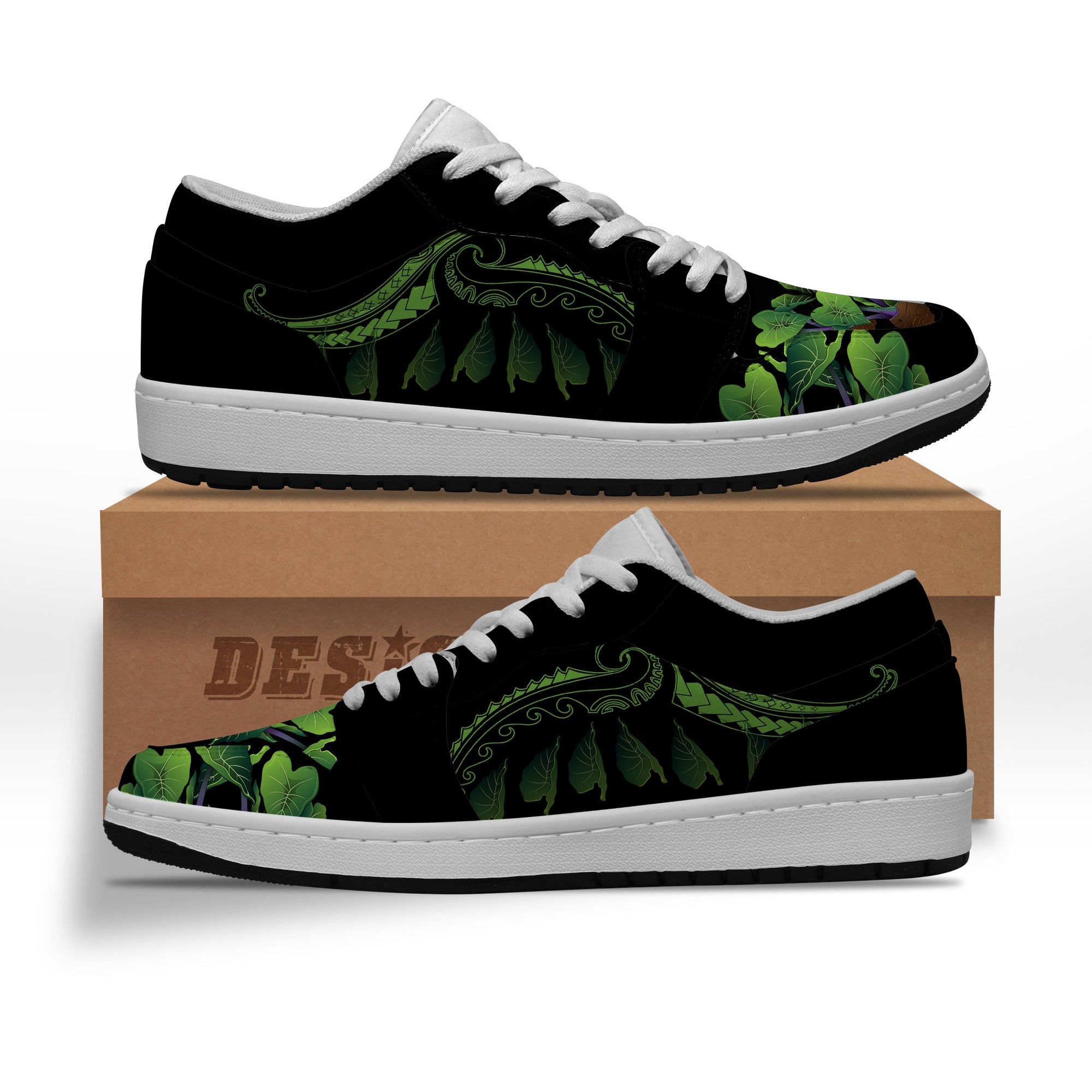 Hawaii Kalo Leaves Tropical Low Sneaker - Lona Style - AH Black - Polynesian Pride