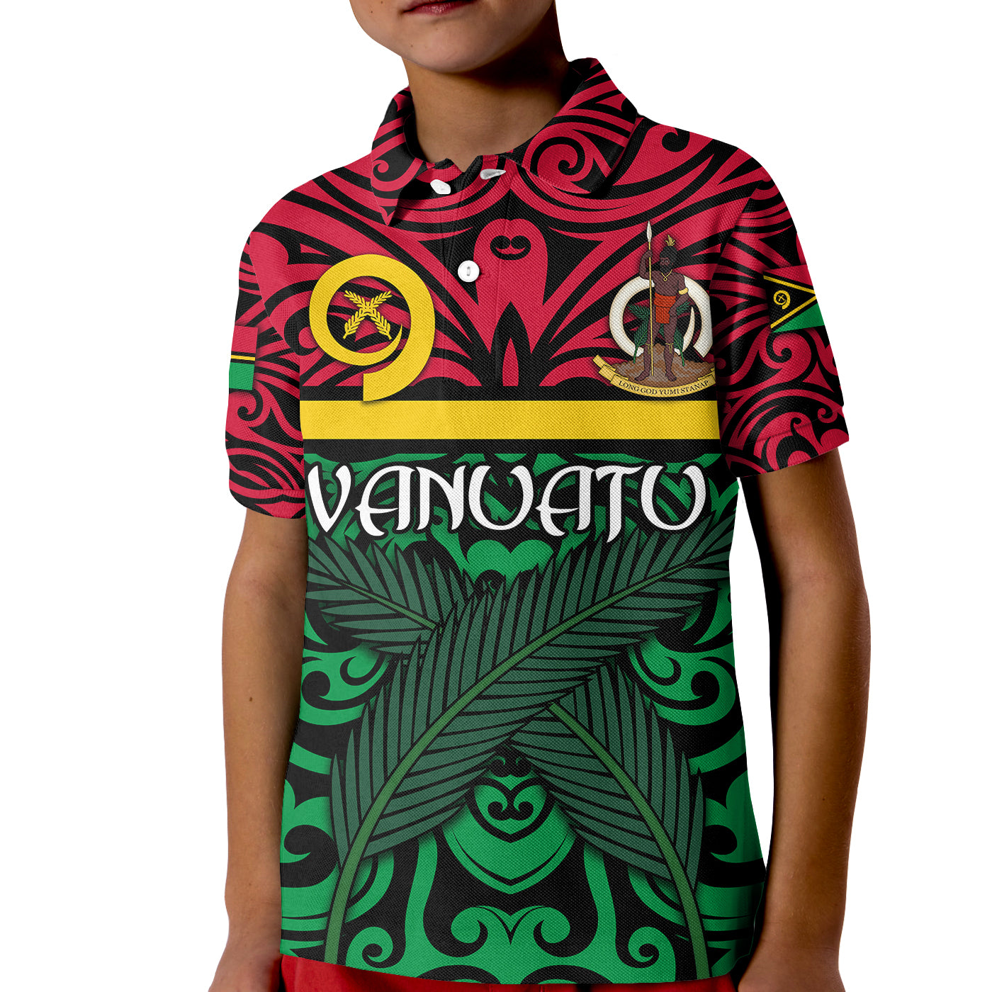 Vanuatu Polo Shirt KIDS Melanesian Warrior Version 2 LT4 Unisex Yellow - Polynesian Pride