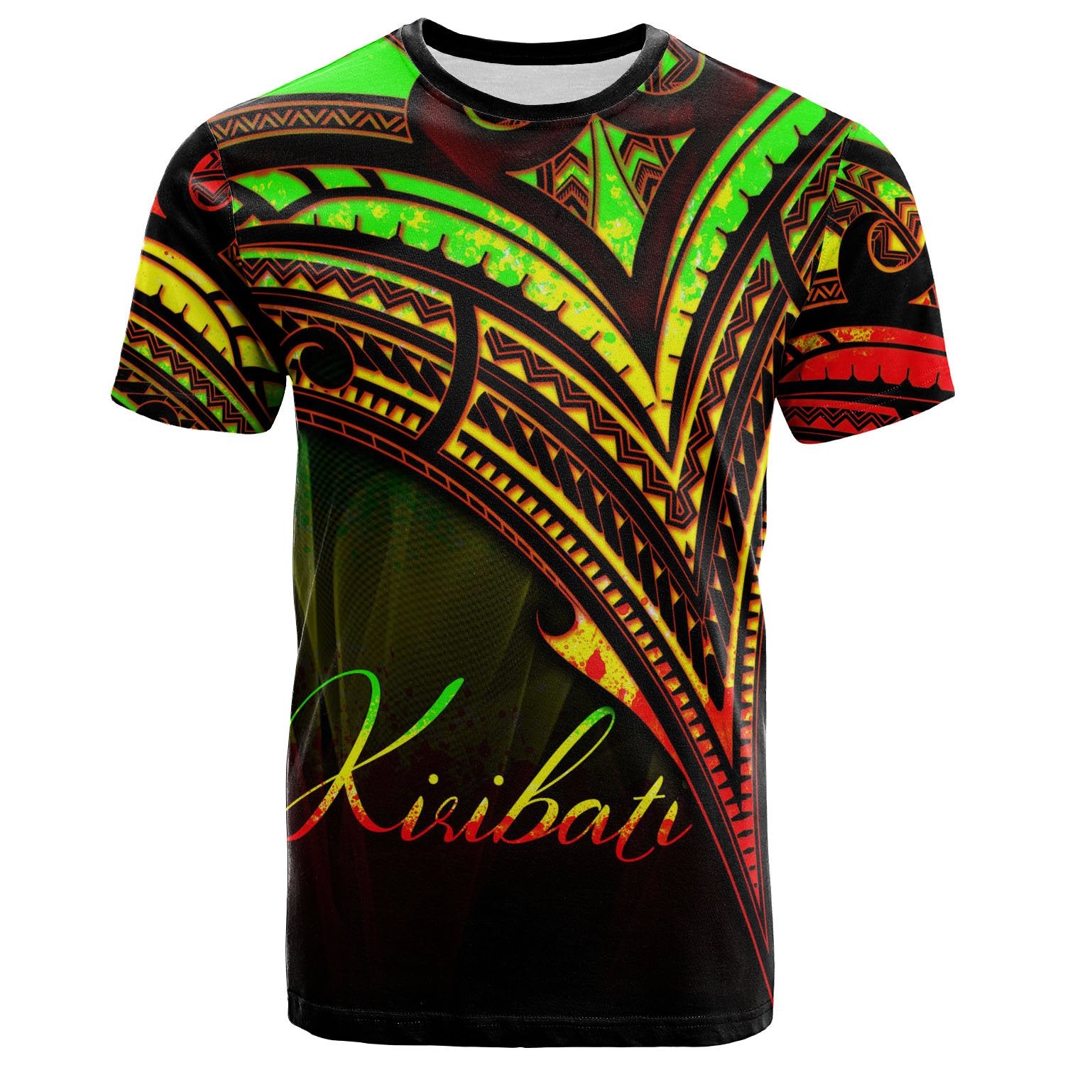 Kiribati T Shirt Reggae Color Cross Style Unisex Black - Polynesian Pride