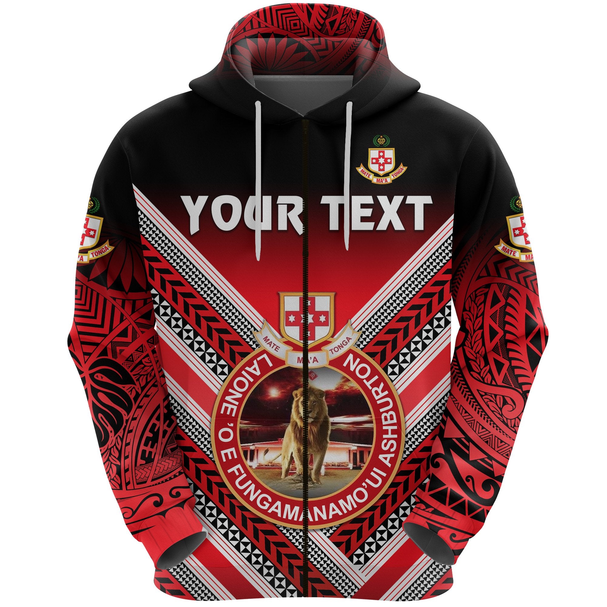 Custom Kolisi Tonga Zip Hoodie Mate Maa Tonga Creative Style Lion Unisex Red - Polynesian Pride