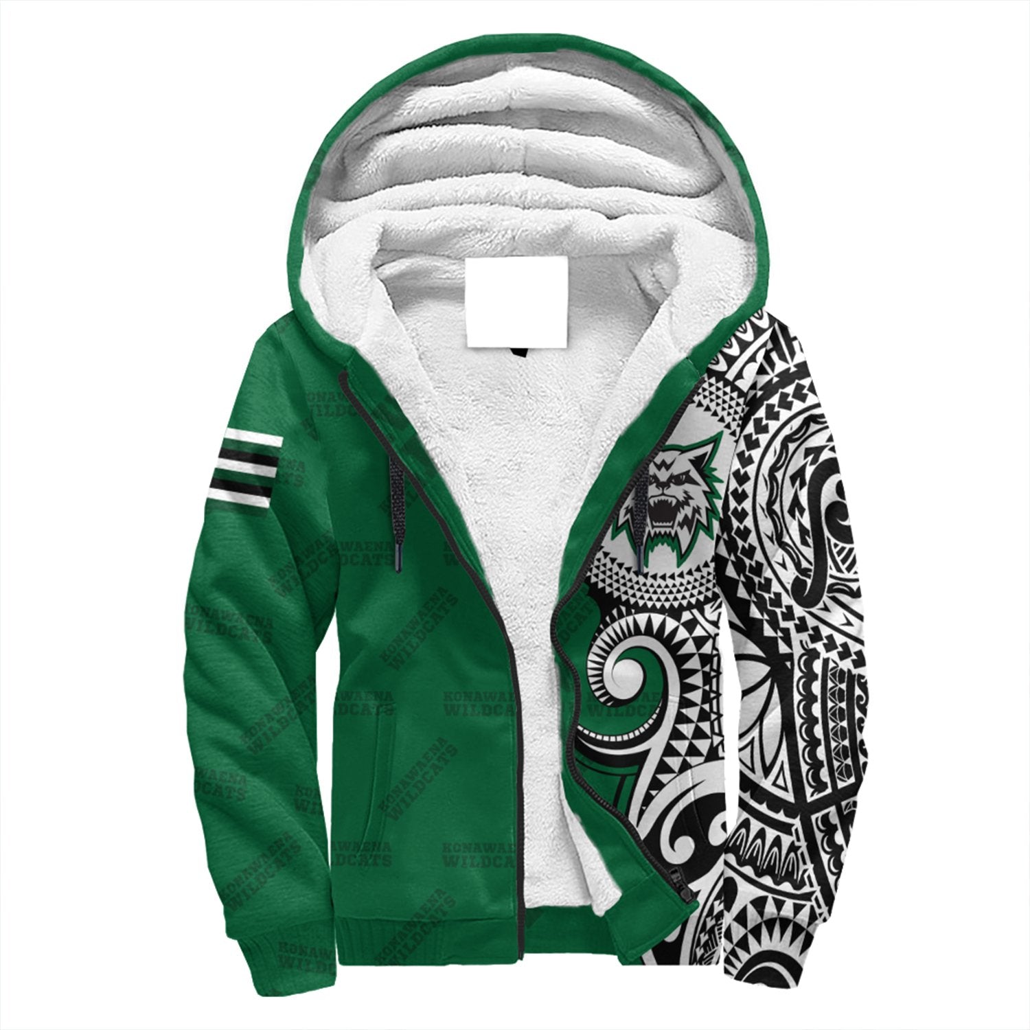 (Personalised) Hawaii - Konawaena High Tribal Kakau Sherpa Hoodie AH Green - Polynesian Pride