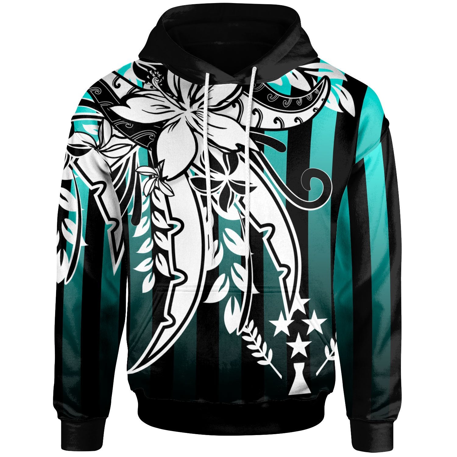 Kosrae Hoodie Cyan Vertical Stripes Style Unisex Cyan - Polynesian Pride