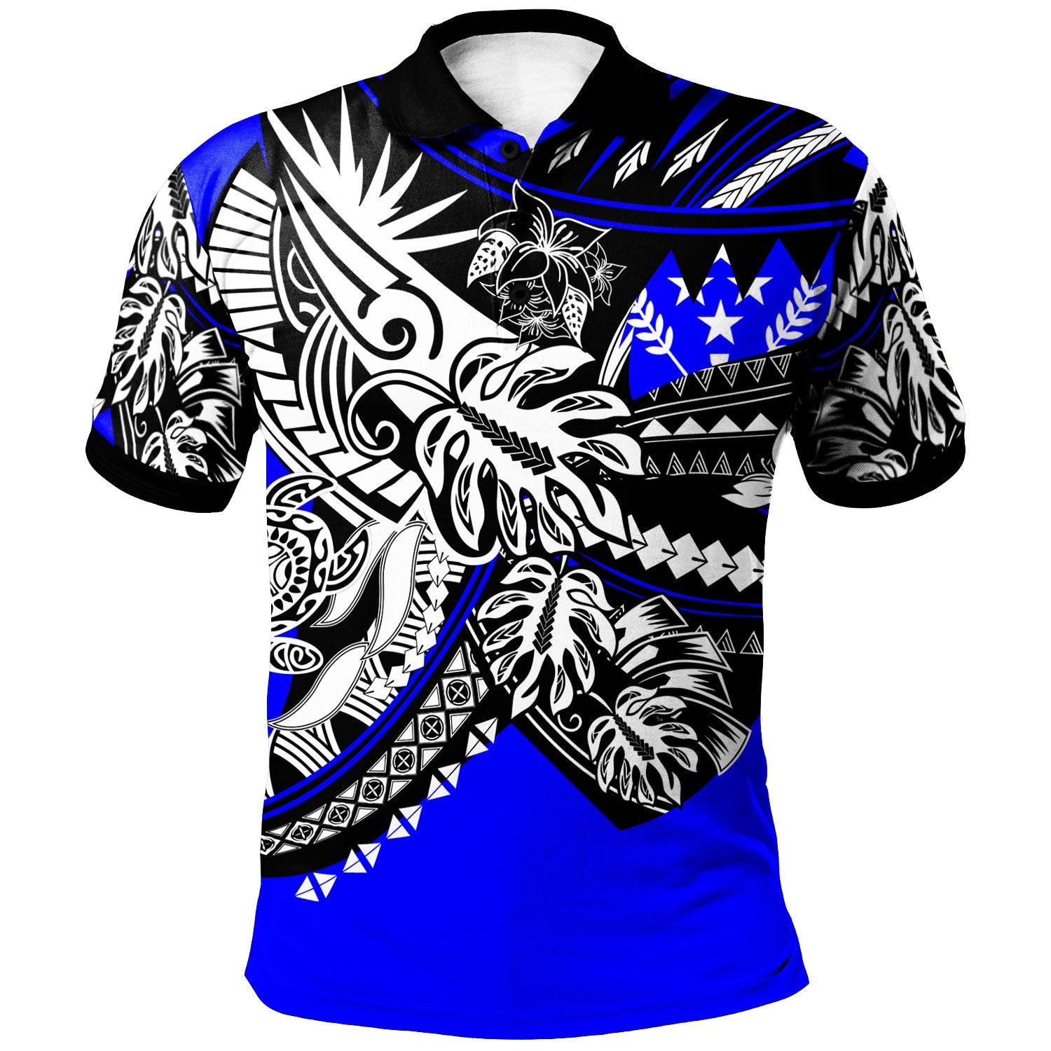 Kosrae Polo Shirt Tribal Jungle Blue Pattern Unisex Blue - Polynesian Pride