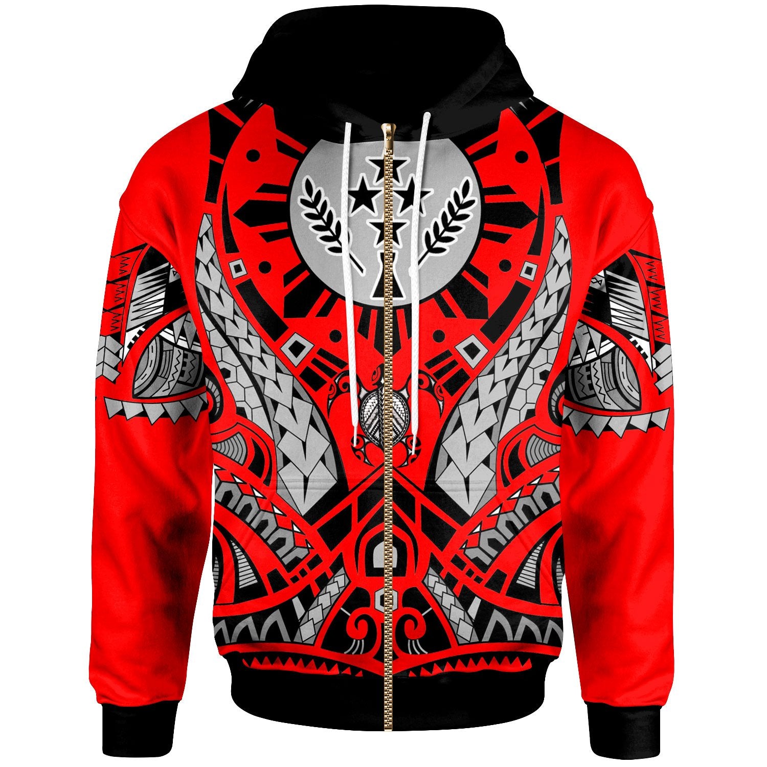 Kosrae Zip Hoodie Tribal Sun Tattoo Red Color Unisex Red - Polynesian Pride