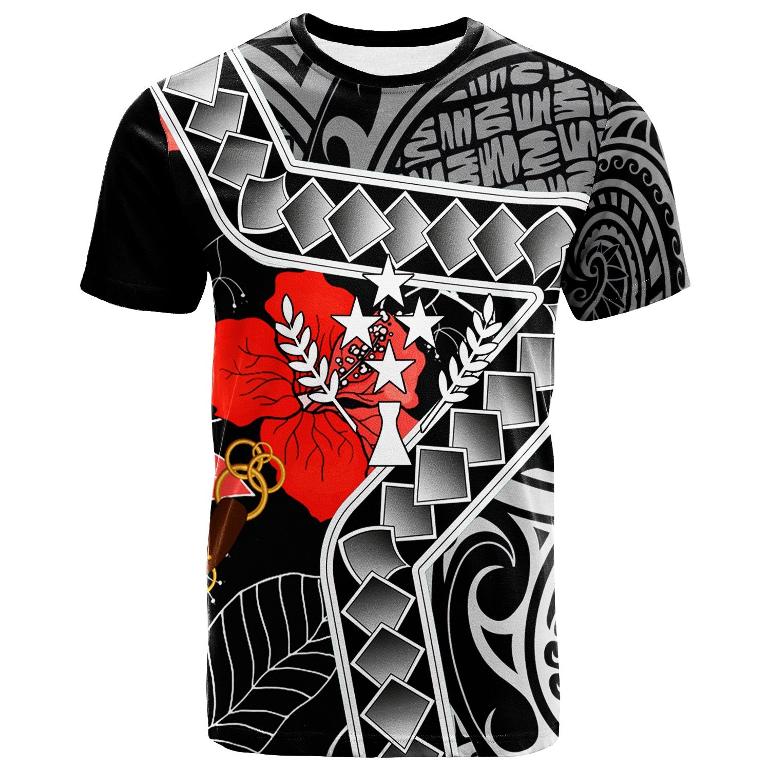 Kosrae T Shirt Hibiscus Ft Polynesian Pattern Unisex Black - Polynesian Pride