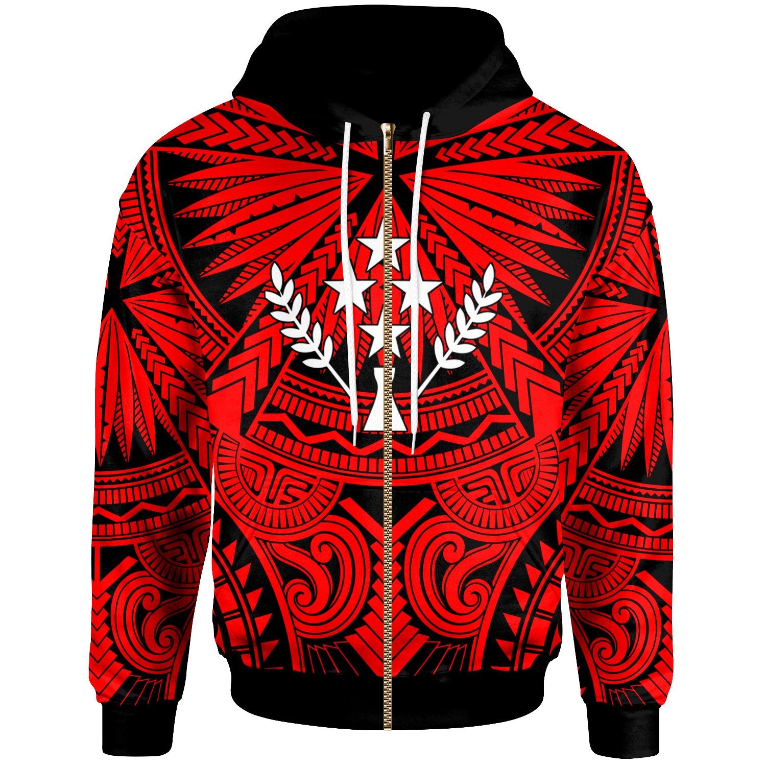 Kosrae Zip Hoodie Classic Vignette Style Unisex Red - Polynesian Pride