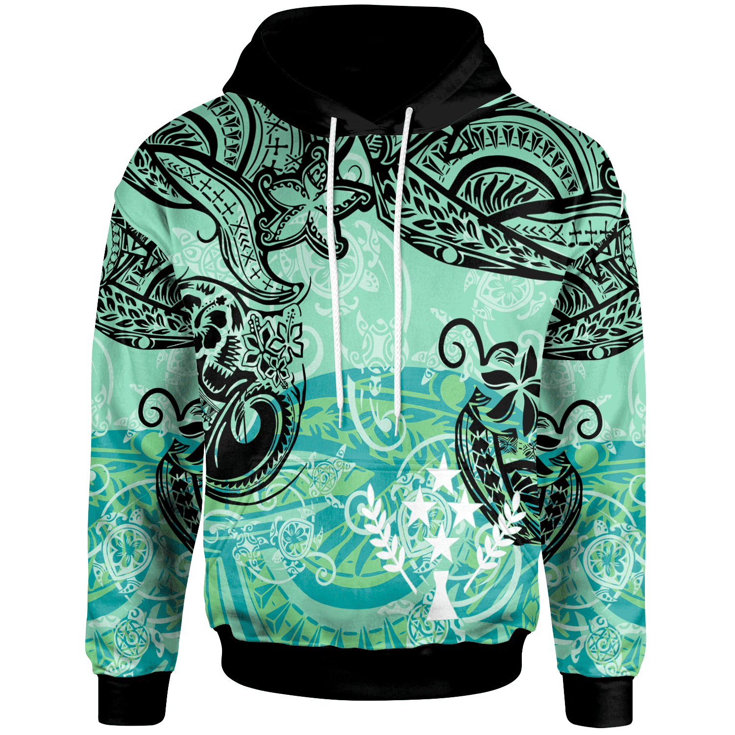 Kosrae Hoodie Vintage Floral Pattern Green Color Unisex Green - Polynesian Pride