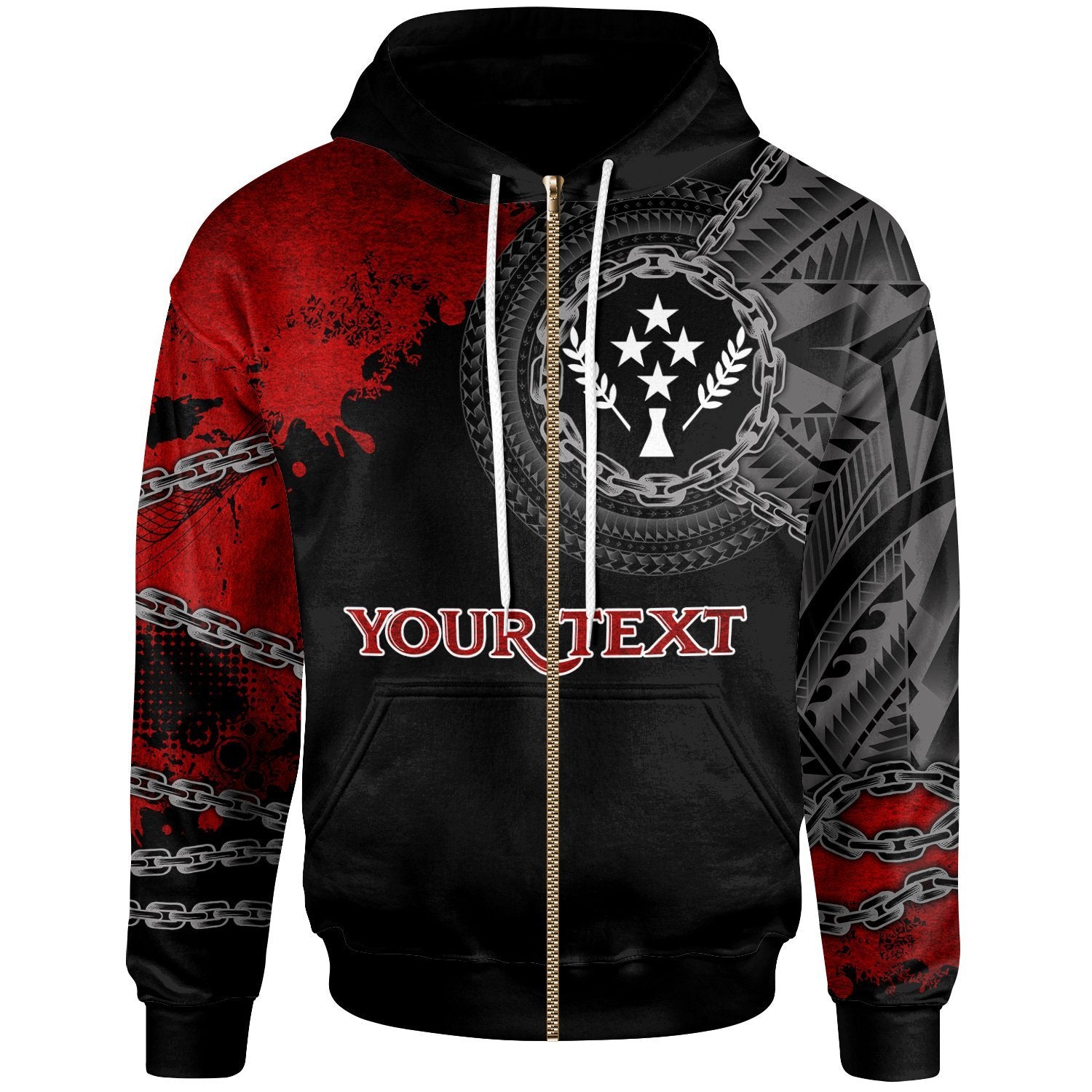 Kosrae Polynesian Custom Zip up Hoodie Polynesian Chain Style Unisex Black - Polynesian Pride