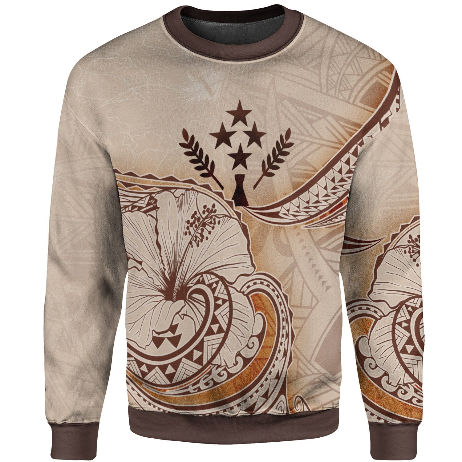 Kosrae Sweatshirt - Hibiscus Flowers Vintage Style Unisex Nude - Polynesian Pride