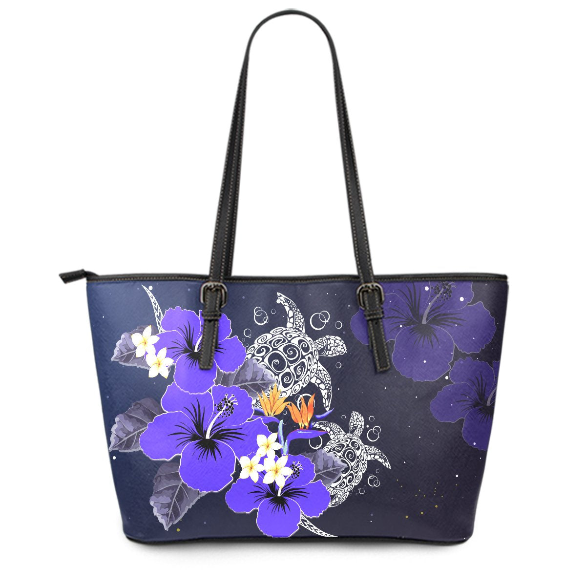 Hawaii Turtle Purple Hibiscus Polynesian Leather Tote - Anne Style - AH Purple - Polynesian Pride