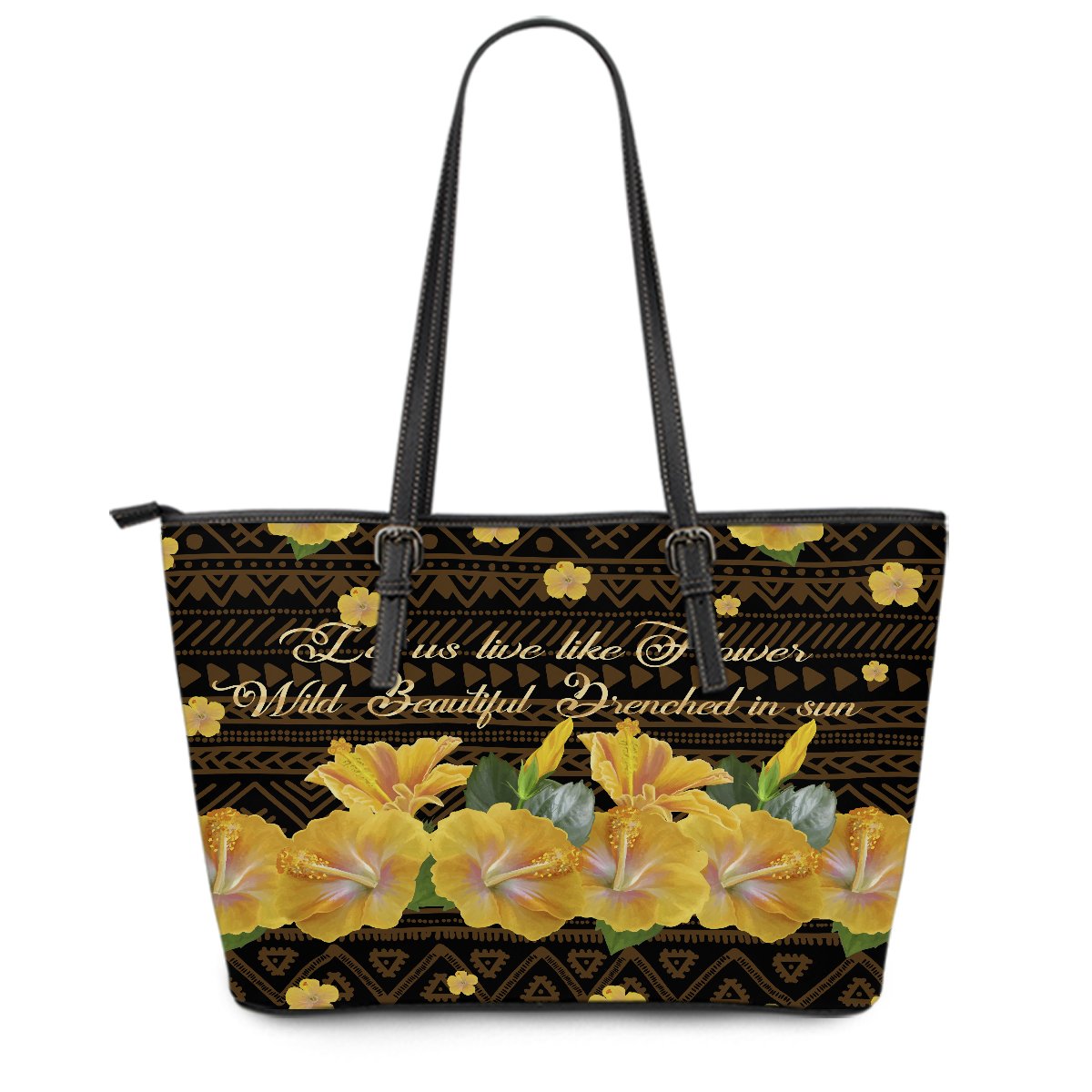 Hawaii Yellow Hibiscus Leather Tote Bag - Sunshine - AH Yellow - Polynesian Pride