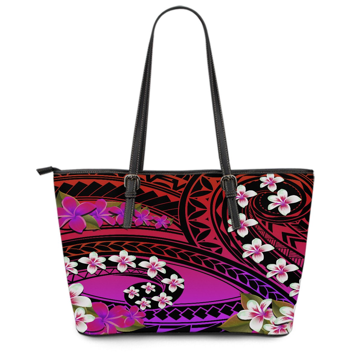 Hawaii Plumeria Polynesian Leather Tote Bag - Hope - Purple - AH Purple - Polynesian Pride