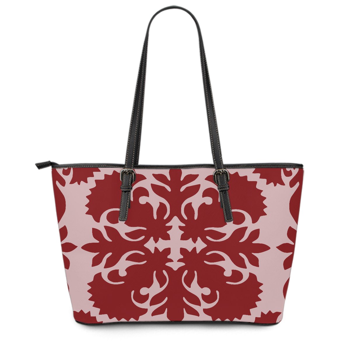 Hawaii Lehua Quilting Leather Tote Bag - AH Red - Polynesian Pride