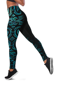 Maori Papua Shell Style Leggings - Traditional Polynesian Design Green - Polynesian Pride
