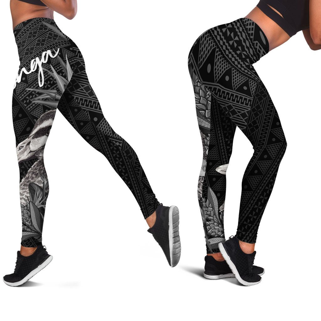 Tonga Leggings - Pacific Black Duck With Tropical Flowers Black - Polynesian Pride