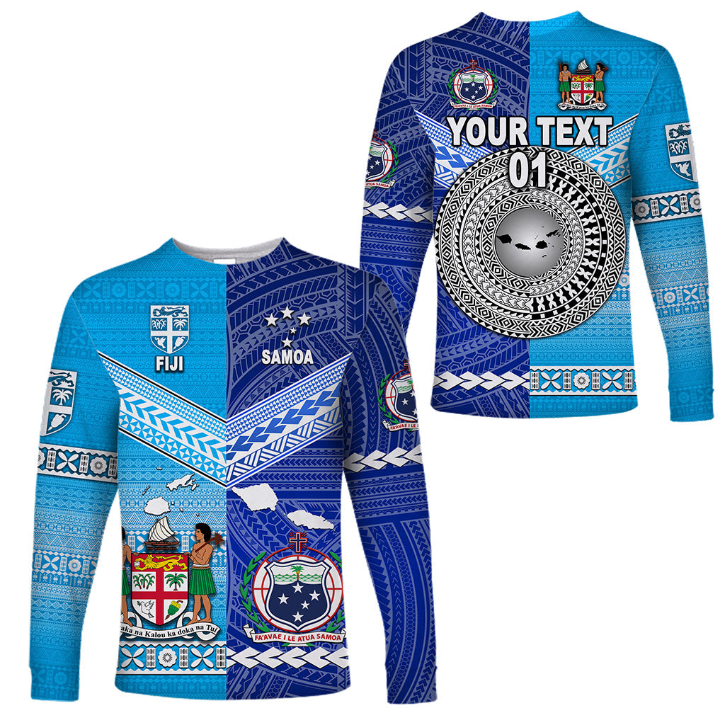 (Custom Personalised) Fiji and Samoa Long Sleeve Shirts Together, Custom Text And Number LT8 Unisex Blue - Polynesian Pride