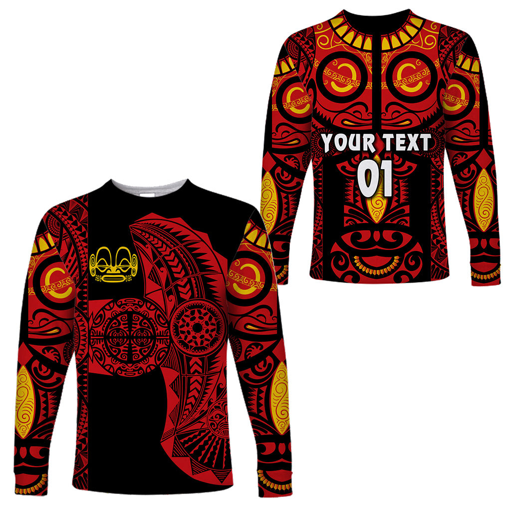 (Custom Personalised) Marquesas Islands Long Sleeve Shirt Marquesan Tattoo Original Style - Red LT8 - Polynesian Pride