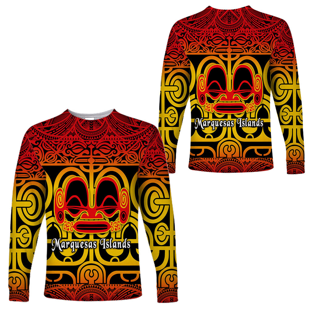 Marquesas Islands Long Sleeve Shirt Marquesan Tattoo Simple Style - Gradient Red LT8 Unisex Red - Polynesian Pride