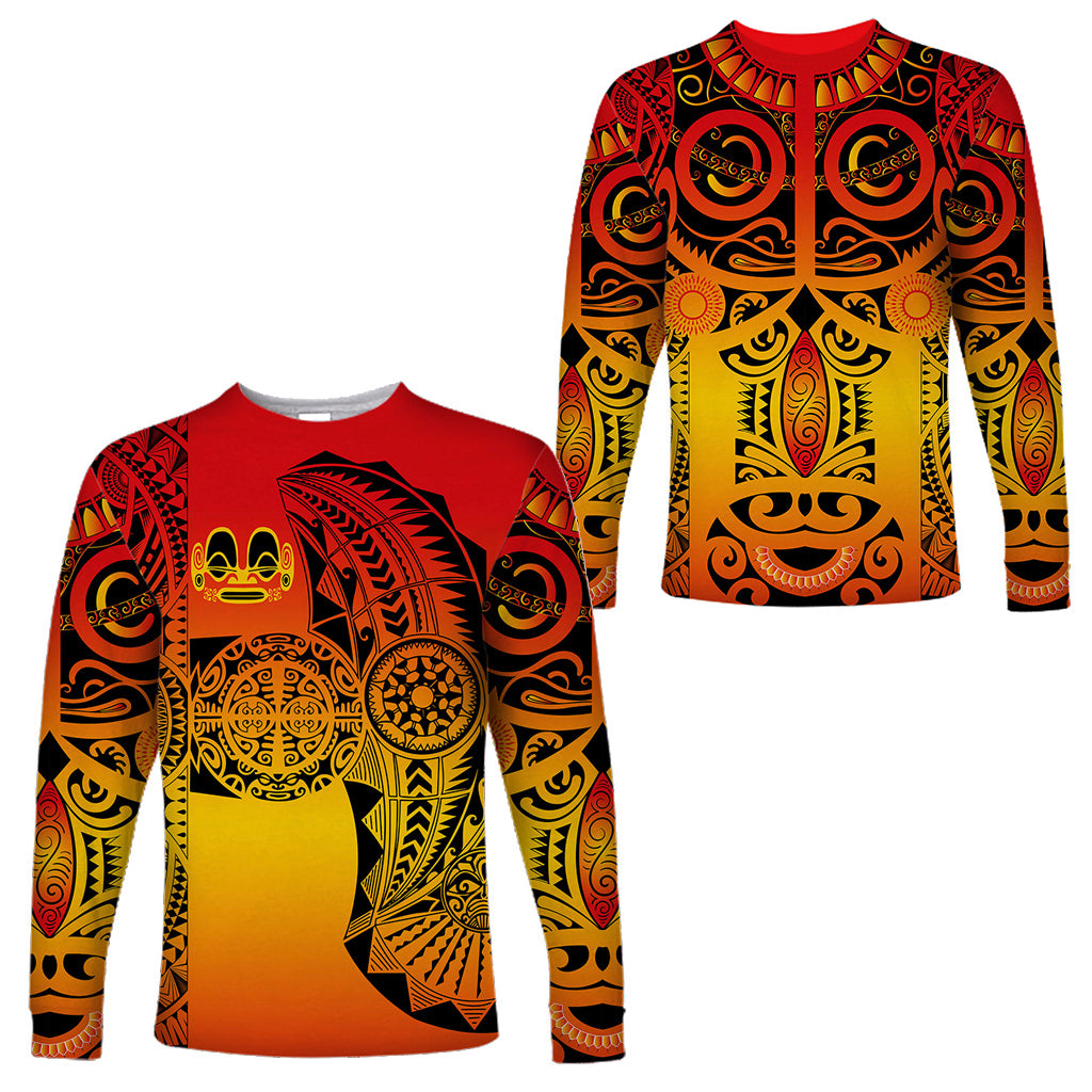 Marquesas Islands Long Sleeve Shirt Marquesan Tattoo Original Style - Gradient Red LT8 Unisex Red - Polynesian Pride