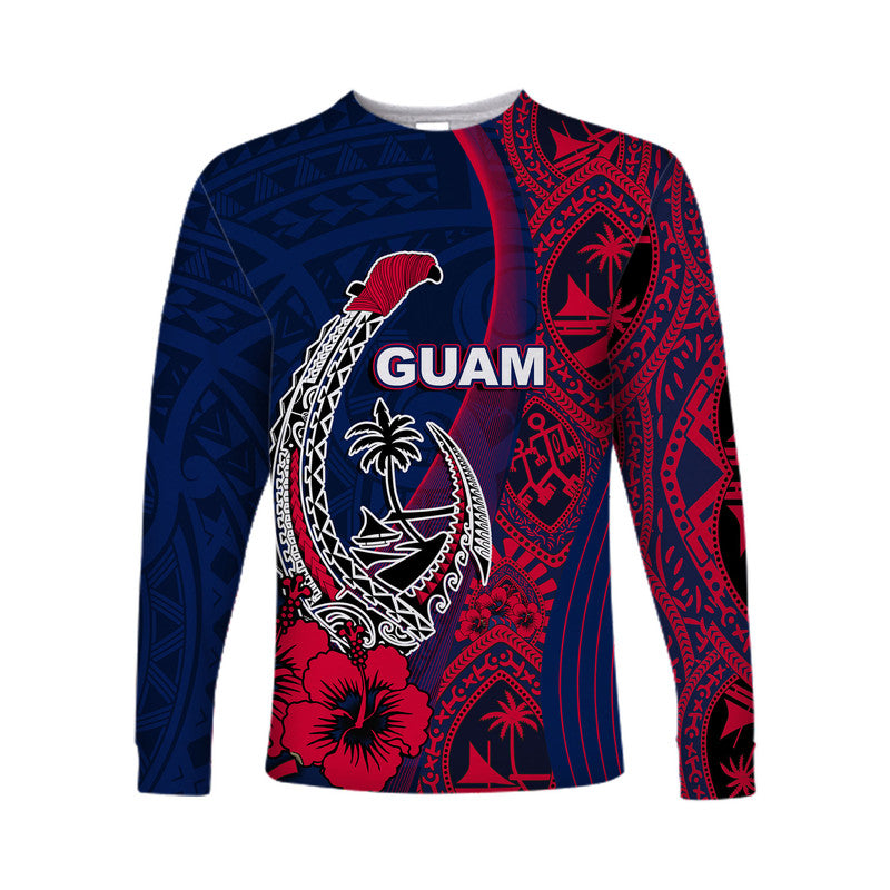 (Custom Personalised) Guam Fish Hook Long Sleeve Shirt Flag Color Style LT6 Unisex Blue - Polynesian Pride