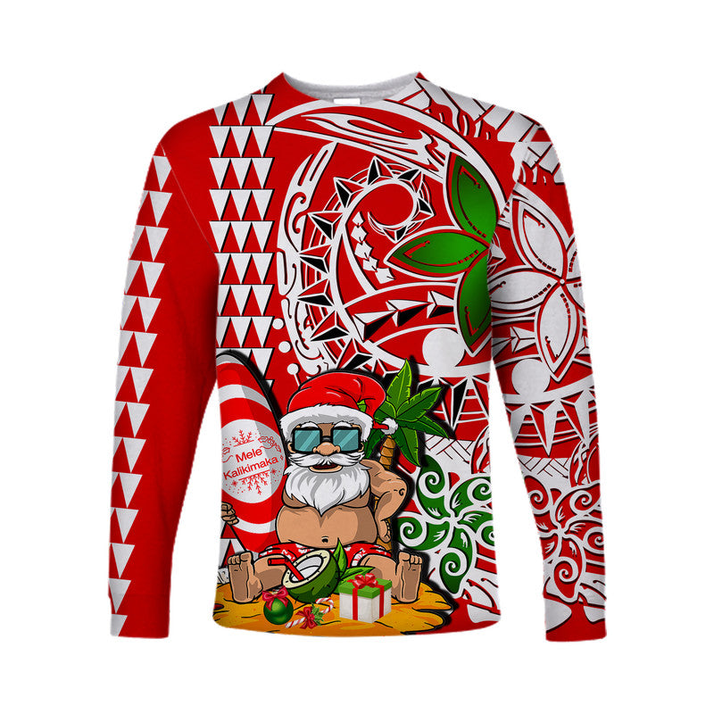 Hawaii Mele Kalikimaka Santa Claus Beach Long Sleeve Shirts LT6 Unisex Red - Polynesian Pride